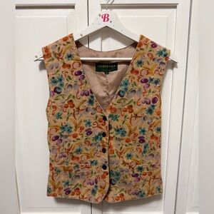 Vintage Countdown Corduroy Floral Print Vest Cottagecore Fairy Grunge Medium